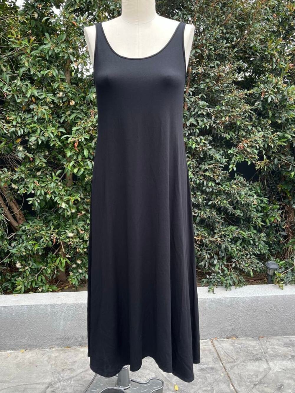 Eileen Fisher Viscose Jersey Scoop Neck Black Tank Dress USA Made Small NWT